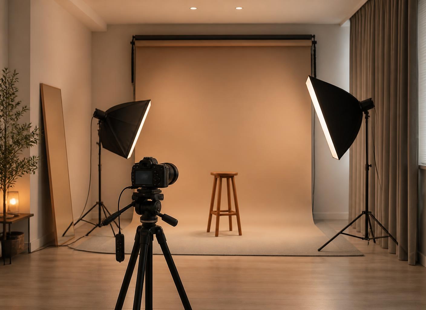 Interior private room self photo studio dengan lighting